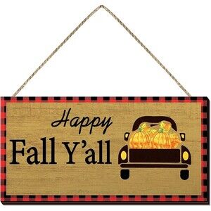 Happy Fall Y'all Wood Sign Hanging Wood Sign Autumn Decoration Home Sign Decor